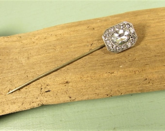 Art Deco Crystal Stick Pin - Vintage Sterling Silver Rhinestone GF Lapel