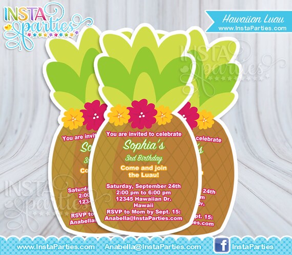 Invitaciones Luau Piña fiesta hawaiiana hawaiana Imprimible Invitaciones Luau Piña fiesta hawaiiana hawaiana Imprimible