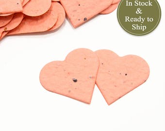 Coral Plantable Seed Paper Confetti Hearts - READY-TO-SHIP - Flower Seed Wedding Favors, Bridal Shower Favors & Baby Shower Favors