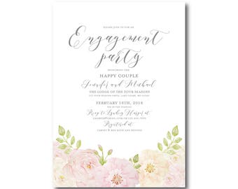 Floral Engagement Party Invitation Printable or Printed