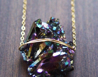 Titanium Druzy Gold Necklace