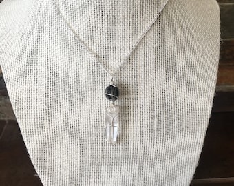 Crystal Point Wire Wrapped Pendant Tourmalated Quartz Necklace Jewelry Gift