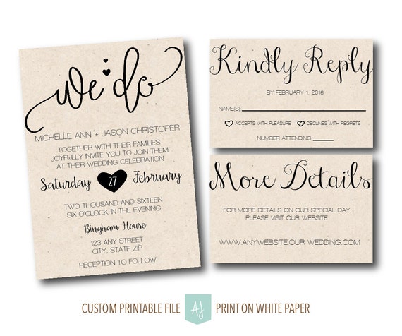 Wedding Invite with RSVP Card Details Card Printable