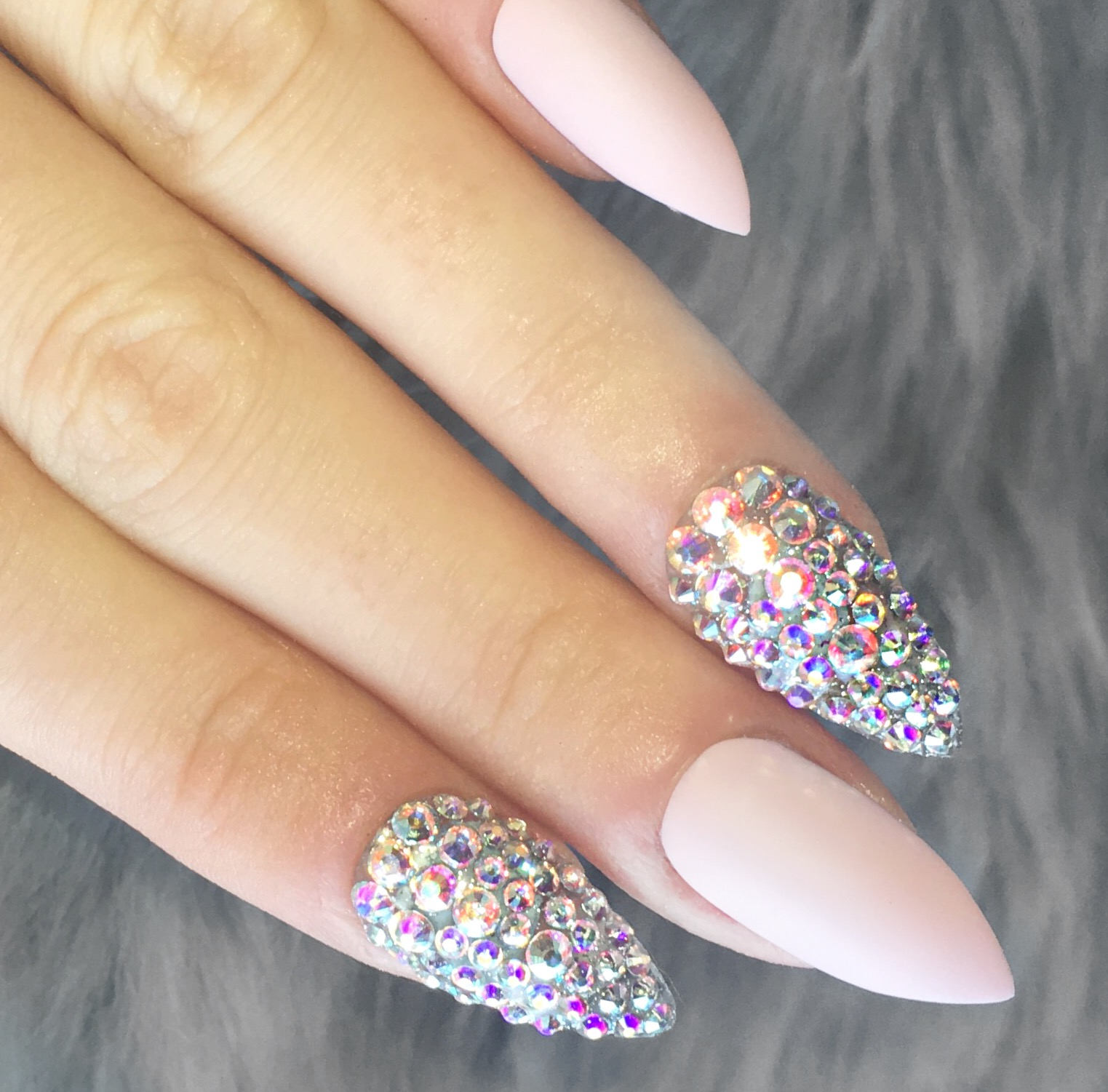 Pink press on nails Swarovski crystals stiletto nails