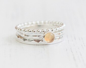 Citrine ring sterling silver, November birthstone ring, November stackable ring set, Natural Citrine Jewellery, UK Jewellery