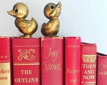Red and Gold Books Instant Library Collection by Color Photography Props Vintage Decorative Books