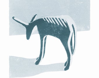 Little Grey Donkey A3 poster-print from a linocut