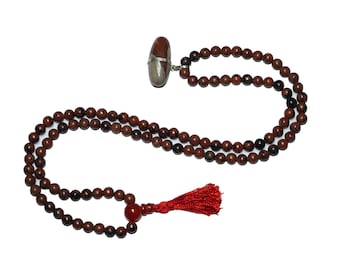 Spiritual Mala Necklace 108 Prayer Beads Rose Wood Agate Tibetan Shiva Lingam Tassel Necklaces Japamala