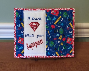 Quilted mug rug, teacher appreciation, snack mat, candle mat, Quiltsy handmade, Item #150