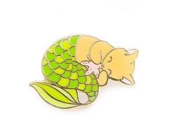 Green purrmaid enamel pin (mermaid cat hard enamel pin lapel pin badge jewelry cute mermaid jewelry orange cat pin cloisonne backpack pins)