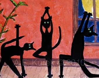 Black Cat Art - Yoga Cat Print - Yoga Wall Art - Cat Print - Yoga Art - Yoga Gift - Cat Lover Gift - Funny Cat Art - Yoga Cat Illustration