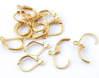 20 Earring Wires Golden Tone Lever Back - Z002