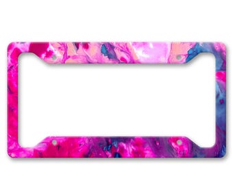 Pink, Purple, and Blue Abstract Marble Two Tone Paint Pattern - Auto License Plate Frame - LP1792