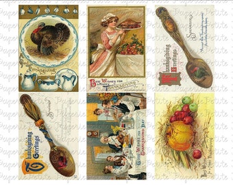 Thanksgiving Postcards Digital Download Collage Sheet E 2.75 x 4 inch