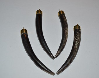 Vintage Large Black Horn Tusk/ Horn pendants. Set of 2 (1060022}