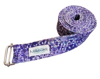Lacy Bloom Yoga Belt Strap (fair-trade), 100% Cotton, Extra Long, Blue, Purple