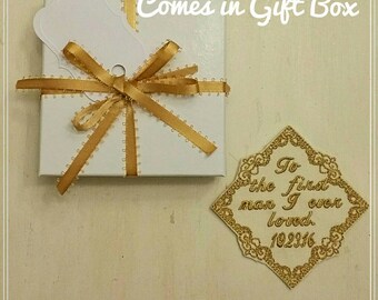 Vintage Wedding Tie Patch Custom Embroidered with Elegant Date, & Message. Unique Gift for Fatherof the Bride, Groom, Fast Shipping