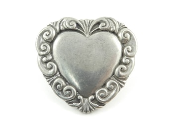 Vintage Pewter Heart Brooch, Signed, Seagull Pewter 1988