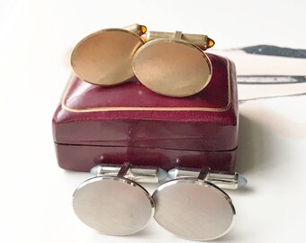 Vintage cufflinks | 1950's Krementz plain classic gold or silver cuff links | imitation citrine moonstone | gift for him | best man gift