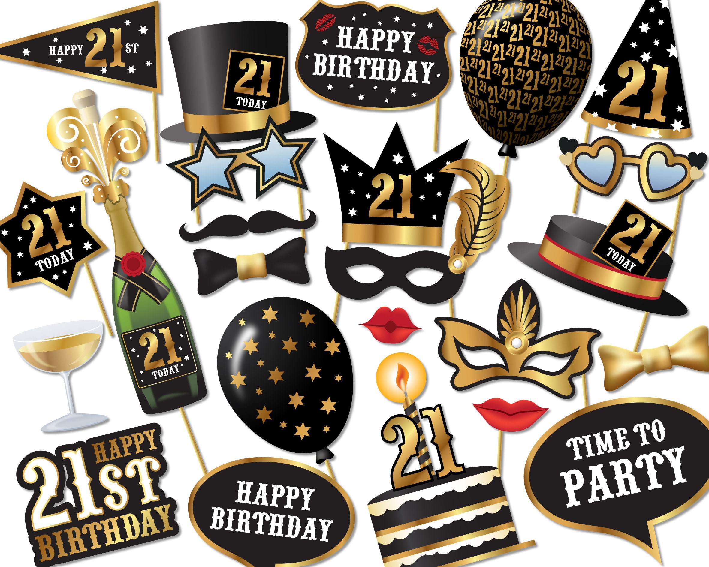 21st birthday Photo Booth props Instant Download printable