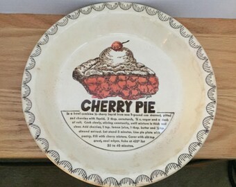 Vintage Dee Pie Pan 1980's Deep Dish Ceramic Cherry Pie Plate w/ Recipe-Made in USA Pie Pan Ceramic