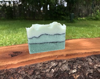 Eucalyptus and Spearmint Cold Process Bar Soap, With Activated Charcoal Veins, Palm Oil Free, Vegan