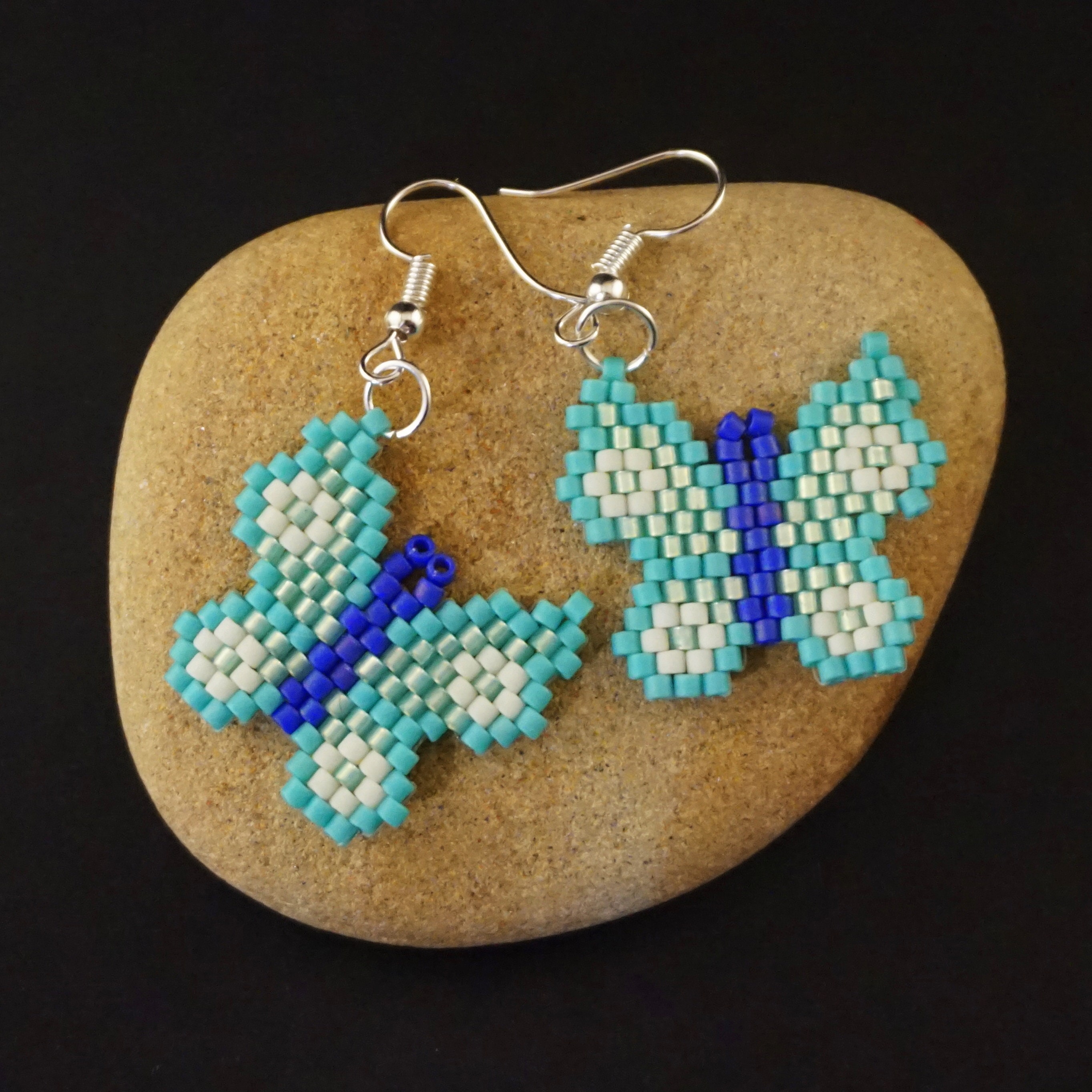Blue butterflies Beaded earrings Butterfly jewelry Blue