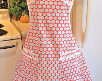 Women's Vintage Style Apron in Red and Aqua