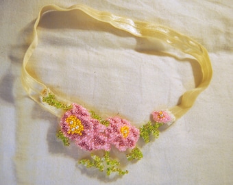 Beaded Pink Flower Headband