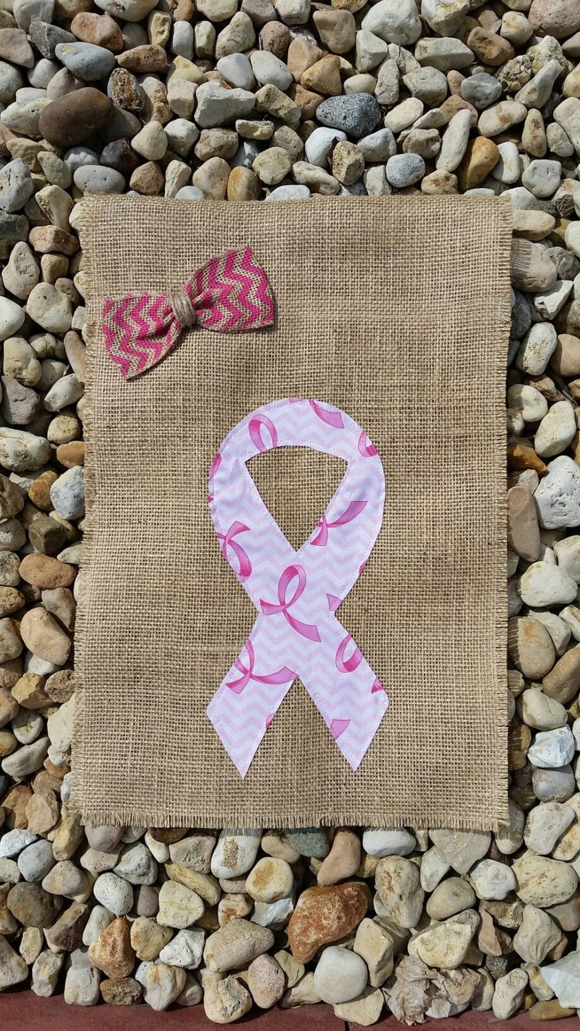 Breast Cancer Flag / Burlap Garden Flag / Breast Cancer