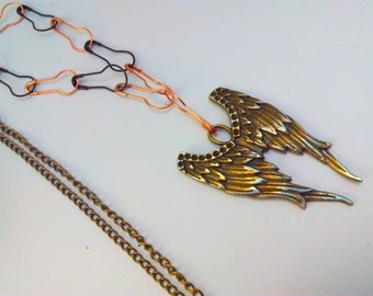 Upcycled, Steampunk, necklace, steampunk jewelry, handmade steampunk, angel necklace, steampunk necklace, angel wings necklace, steampunk