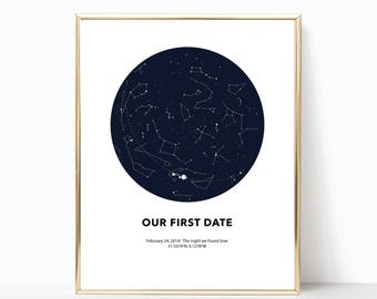 First date custom sky map by the date: custom constellation map, custom sky map print, custom sky map poster, night sky print, star print