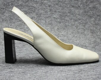 white slingback mules