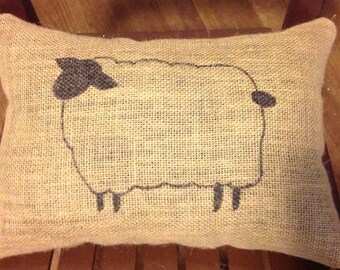 Sheep Pillow, Burlap Pillow, Rustic Pillow, Farm Pillow, Decorative Pillow, Home Decor, Farmhouse, Hmemade, Gift, Birthday, Christmas, Cute