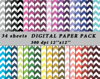 80% Off, Chevron Digital Paper, Digital Scrapbooking Paper, Chevron Pattern, Digital Zig Zag Paper, Chevron Scrapbooking, Paper Digital