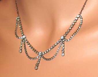 1920s Necklace, Edwardian Paste Necklace, Victorian Swag Style Paste Necklace, Antique Paste Jewelry, 1920s, 1910s, Elegant Antique Necklace