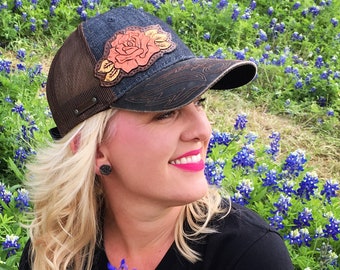 Rose Tooled Leather Trucker Cap