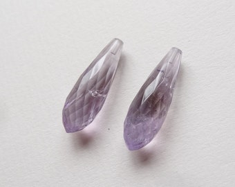 A Grade Pale Amethyst Half Top Drilled Faceted Bowling Pin Drops 8x25 mm One Pair K4514