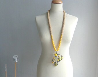 Yellow statement necklace long necklace wire necklace