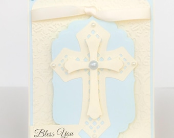 Handmade Baptism Card, Boys Baptism, First Communion Card, Confirmation Card, Christening Card, Boys Religious Card, Crosses, Easter