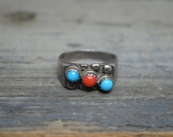 Old Pawn Coral Turquoise Men's Ring - Size 12