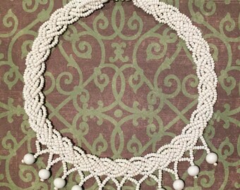 Vintage Milk Glass Necklace Braided
