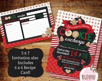 Christmas Cookie Exchange Party Invitation with FREE Recipe Card DIY Printable