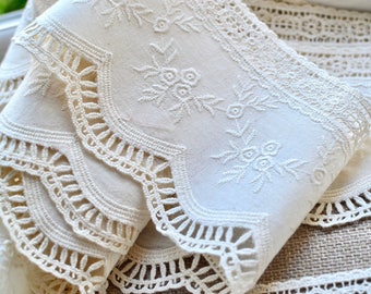 Ivory cotton lace, Cotton crochet lace, Embroidered crochet lace, Ivory vintage lace, Lace trim, Crochet lace trim, Scallop border lace