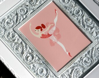 8X10" ballerina arabesque giclée print on fine art paper. pink, redhead