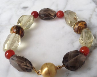Carnelian smokey and lemon quartz bracelet gold plated sterling silver