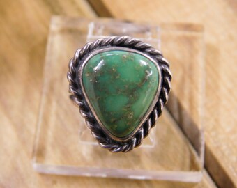 Simple Green Turquoise Sterling Silver Ring Size 3 3/4