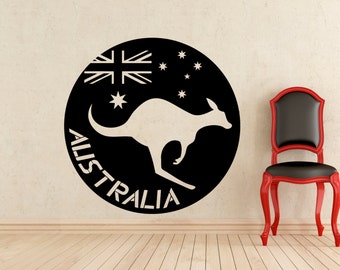 Australia Flag Logo Kangaroo Wall Decal Wild Animal Wallaby Vinyl Sticker Home Interior Kids Room Nursery Art Decoration Mural (207a)