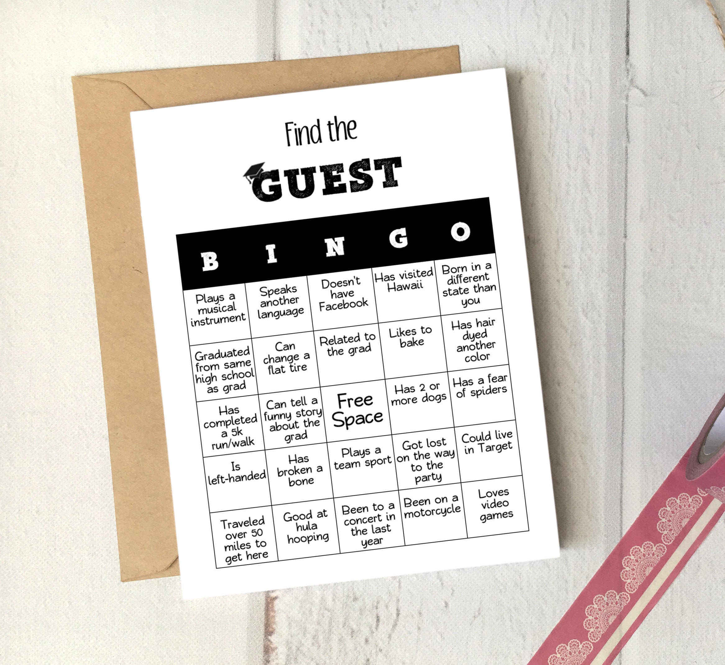 graduation party game find the guest bingo