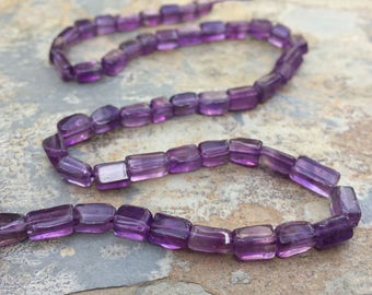 Amethyst Rectangle Beads, Amethyst Brick Beads, 7mm approx. 13 inch strand.